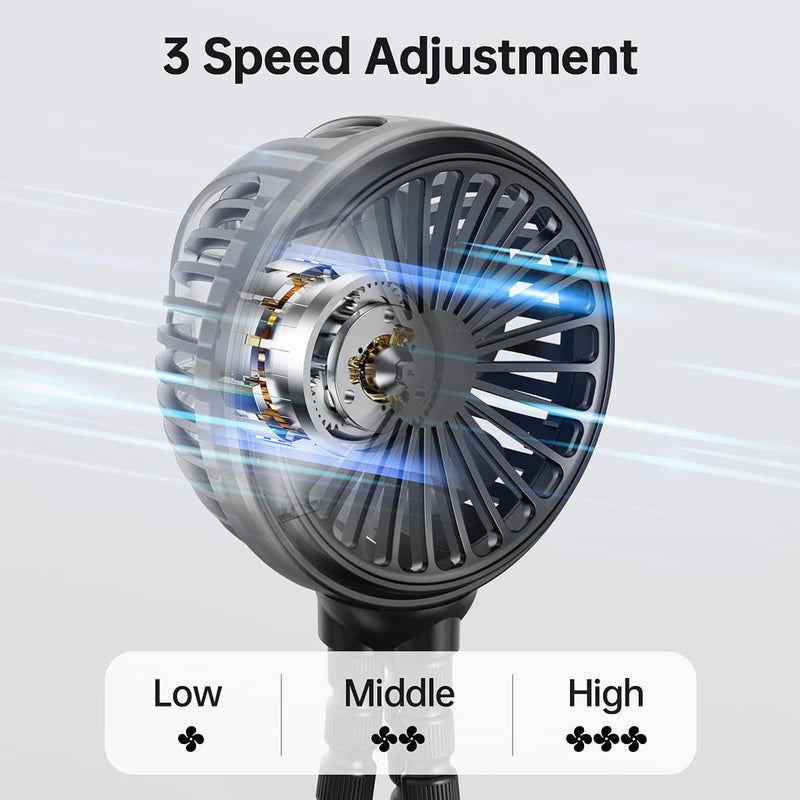 GUSGU Mini Stroller Fan Clip-on for Baby, Small Portable Fan Rechargeable and Handheld, USB Cooling Fan with 3 Adjustable Speeds and Flexible Tripod for Travel, Car Seat, Camping, and Bedroom black