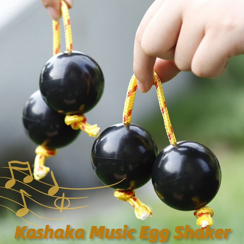 Aslatuas Rhythmic Ball Kashaka Instrument, 2 Pair ABS Kashaka Music Egg Shakers, Double Gourd, Easy to Play for Adults & Teenagers at Parties, Shows(Black) Black