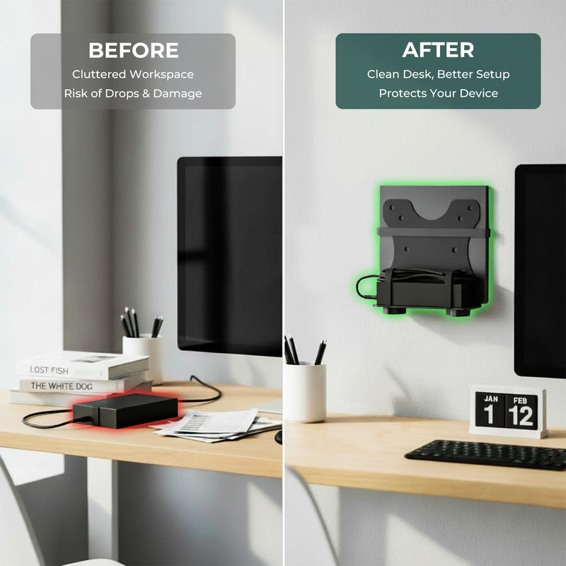 Yimaut Adjustable Mini PC Vesa Mount Bracket Behind Monitor, Under Desk, Attached to Monitor Arm, Wall or Stand Pole for HP, Dell, KAMRUI, Mac Mini, GMKtec, Cable Boxes, Wi-Fi Routers and Small CPUs