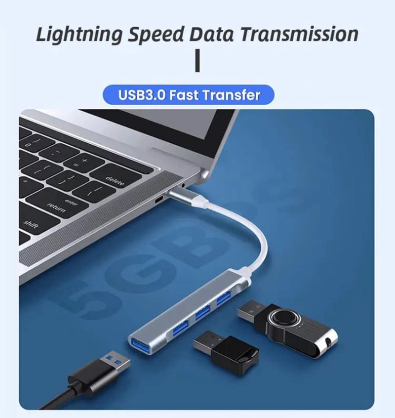 Combo 4 Port 3.0 USB Type C Hub Splitter
