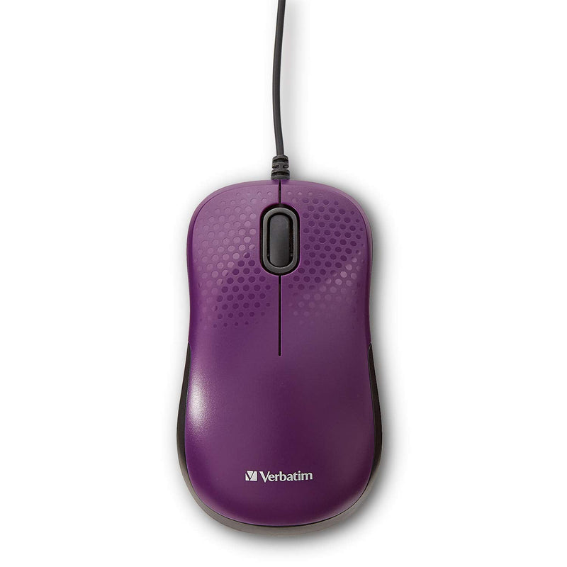 Verbatim USB Silent Corded Optical Mouse - Computer Wired Noiseless and Silent Click Mouse for Mac and PC- Purple