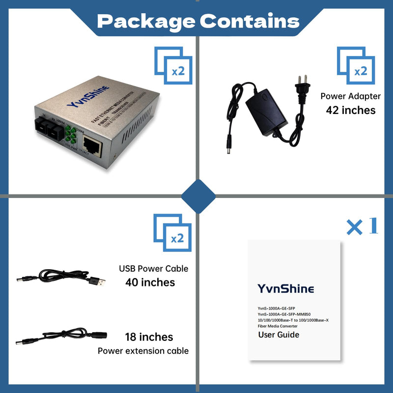 Gigabit SingleMode Fiber to Ethernet Media Converter, Dual SC Fiber, 1000Base-LX to 10/100/1000Base-Tx Gigabit SMF Fiber SC to Copper RJ45 Ethernet Converter, 20km, Pack of 2