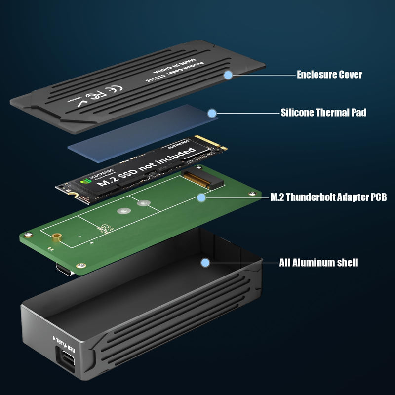 GLOTRENDS ST5115 40Gbps USB4 M.2 NVMe SSD Enclosure for 2280/2230 M.2 NVMe SSD, ASM2464 Controller, Compatible with Thunderbolt 4/3/USB4/USB C
