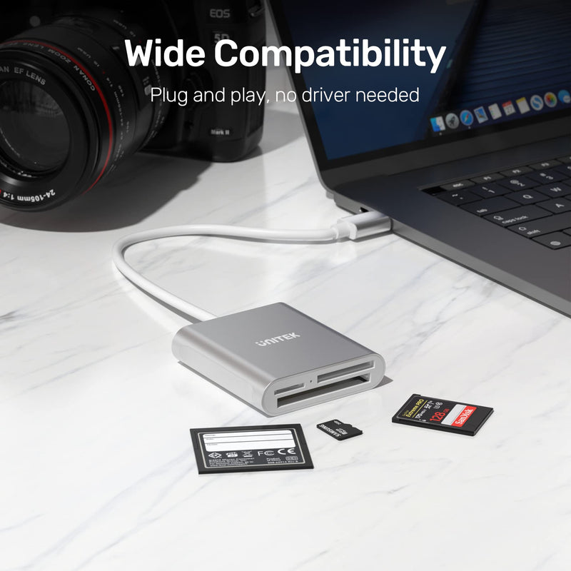 USB SD Card Reader, Unitek USB 3.0 Memory Card Reader Writer Compact Flash Card Adapter for CF/SD/TF Micro SD/ Micro SDHC/MD/MMC/SDHC/SDXC UHS-I Card for Windows, Mac – Aluminum [Upgrade Version] Sliver