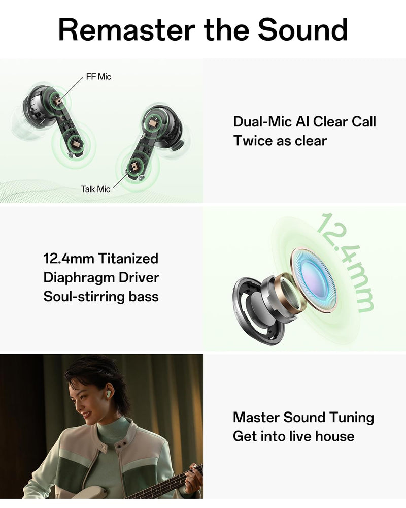 OPPO Enco Air4 True Wireless Earbuds, Bluetooth 5.4 in-Ear Headphones Stereo, 43H Playtime, 32dB Active Noise Cancelling, Dual-Mic AI Clear Call, Transparency Mode, Deep Bass, IP55, Fresh Mint