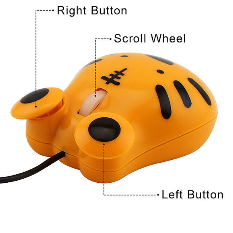 Cute Animal Tiger Shape USB Wired Corded Mouse Optical Mice for Notebook PC Laptop Computer 1600DPI 3 Buttons with 3.2 Feet Cord for Computer Laptop School Kids Children Gift(Orange)