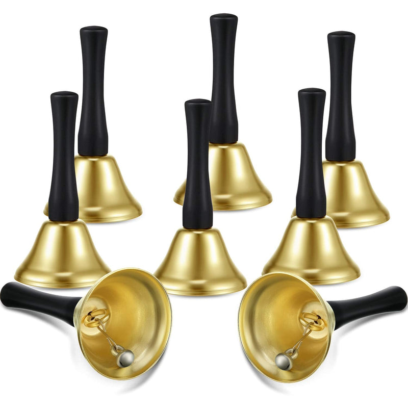 24 Pieces Hand Bells Silver Steel Service Handbells Black Wooden Handle Diatonic Metal Bells Musical Percussion (Gold) Gold
