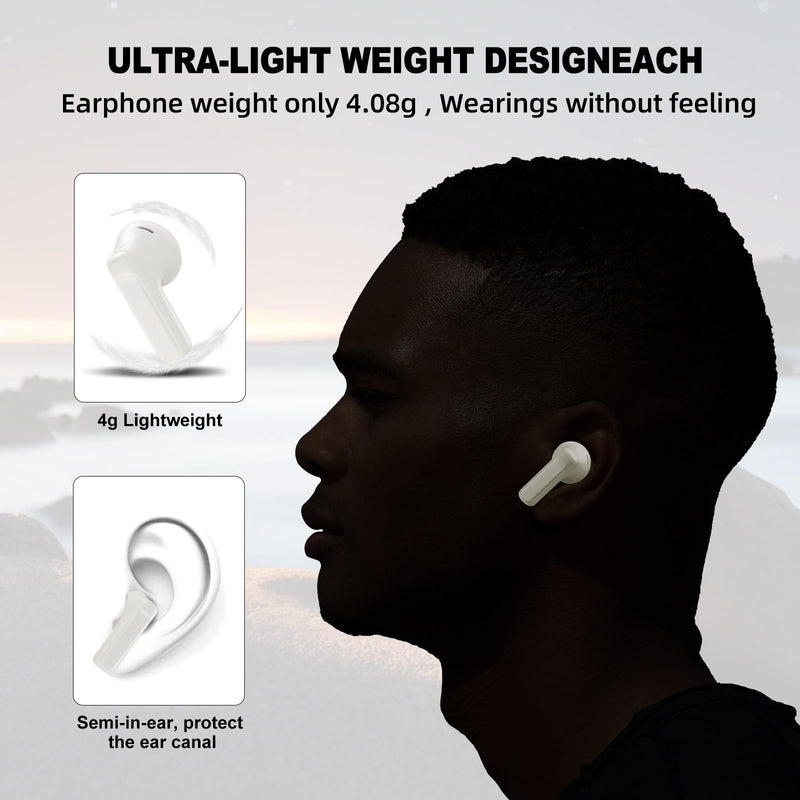 Wireless Earbuds Bluetooth Headphones Sport, 2024 Bluetooth 5.3 Earbuds Stereo Over Ear Buds,ANC/ENC Noise Cancelling Mic, IP54 Waterproof Headset for Workout/Running White for Android iOS