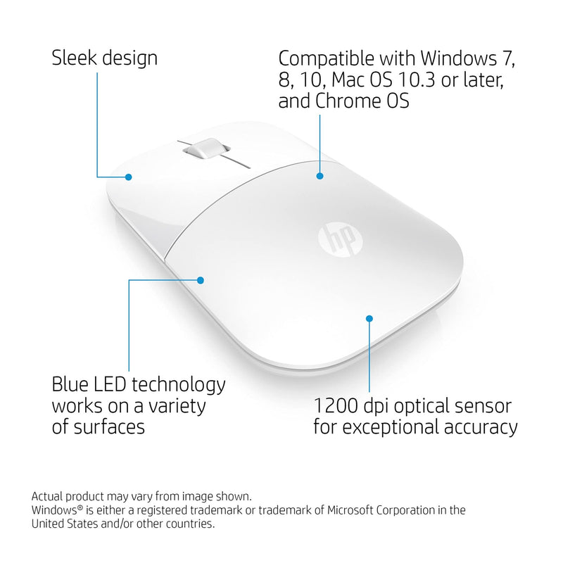 HP Z3700 White Wireless Mouse RF Optical 1200DPI Ambidextrou unique