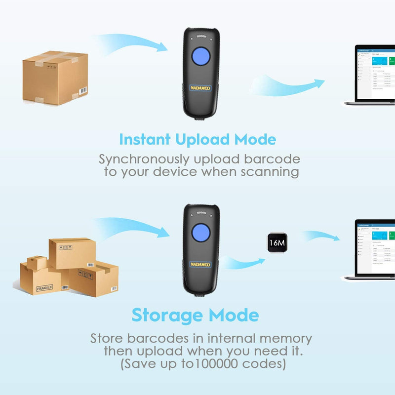 NADAMOO Wireless Barcode Scanner Compatible with Bluetooth, with Charging Dock, Portable USB 1D Bar Code Scanner for Inventory, 2.4G Wireless & Wired Barcode Reader for Tablet iPhone iPad Android iOS Blue