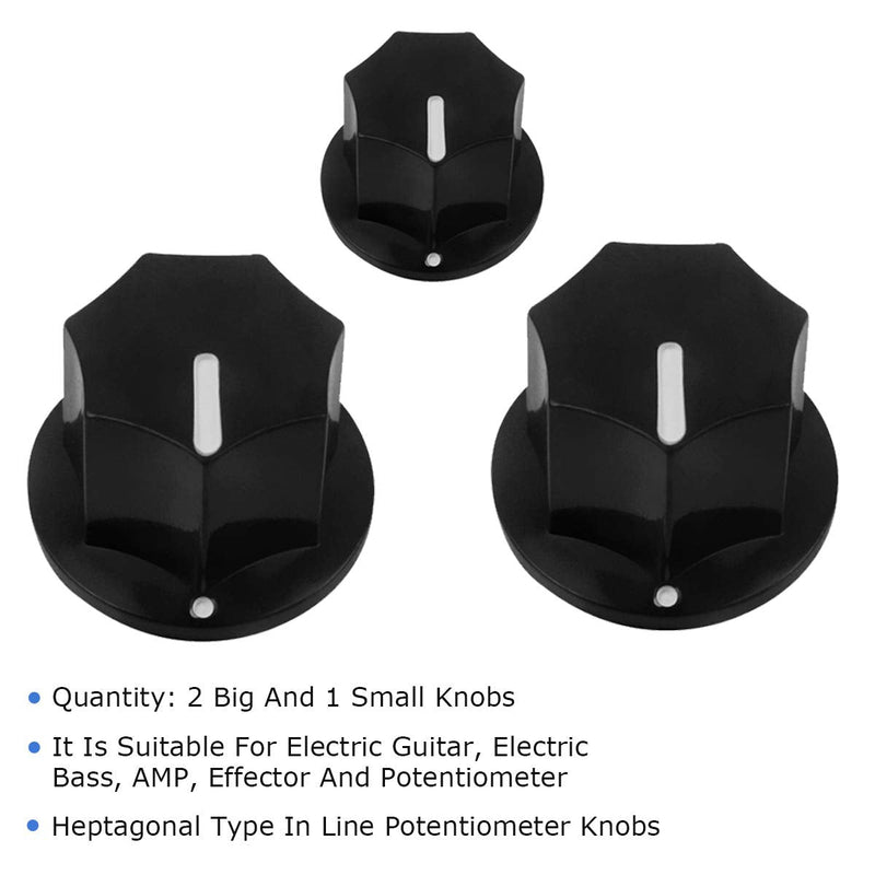 FLEOR Black Bass Guitar Knobs Plastic Volume Control Knobs 2 Big & 1 Small Size for JB Bass Parts