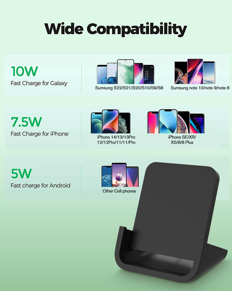 Wireless Charger YUWISS Wireless Charging Stand Cordless Charger 10/7.5/5W Compatible with iPhone 14 13 12/12 /11Pro Max/XR/XS Max/XS/X/8/8Plus Galaxy S22/S21/S9/S9+/S8/S8+ Note Black