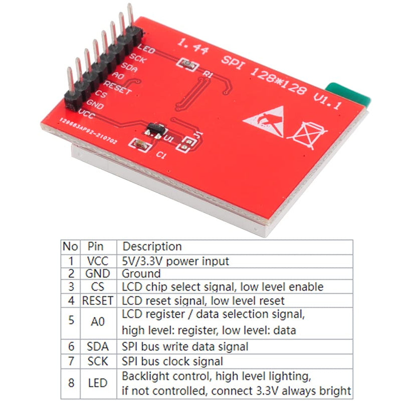 1.44" inch TFT LCD Display Screen Module 3.3V RGB 65K 128x128 4-Wire SPI ST - 7735S for Arduino 2560 ESP32 Development Board (Pack of 2) Pack of 2