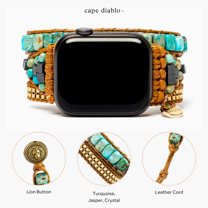 Cape Diablo Smart Watch Band for Women - Handmade Gemstone Strap - Compatible with 38mm-45mm Apple Faces Turquoise Calming Energy