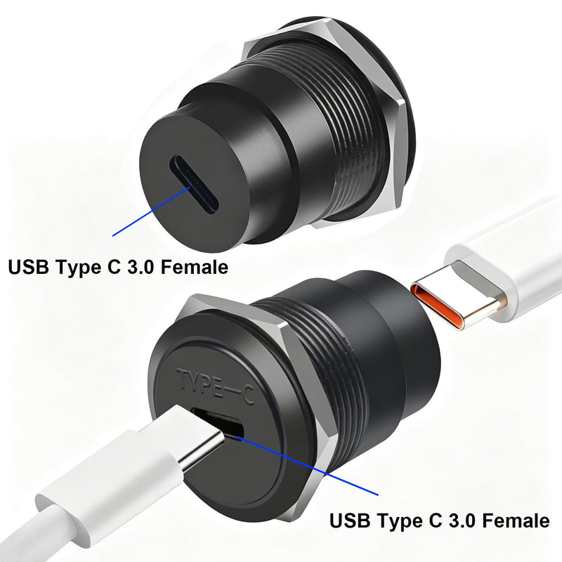 USB C Panel Mount Connector, USB Type C 3.0 Female to Female Threaded Fixed Mount Adapter, 5Gbps & 5V/1A Embedded Mount Coupler for Mobile,Tablet