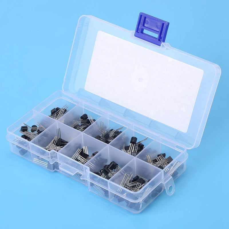 200 Pieces TO-92 Silicon NPN PNP Power Transistor Assortment Kit Set with Plastic Storage Box 10 Values (BC327 BC337 BC517 BC547 BC548 BC549 BC550 BC556 BC557 BC558)