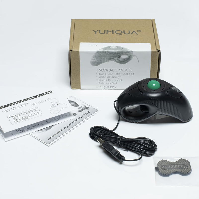 YUMQUA Finger Mouse, Handheld Trackball Mouse USB Wired Hand Held Thumb Ring Mice with Roller for Laptop Mac Window Computer Fits Left and Right Handed Users