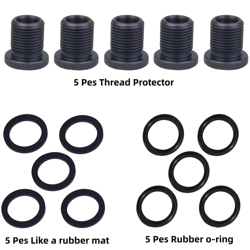 [AUSTRALIA] - 5 Pack Thread Adapters and 10 PCS Washers, 1/2 * 28-3/4 * 16, Black Durable black-4 
