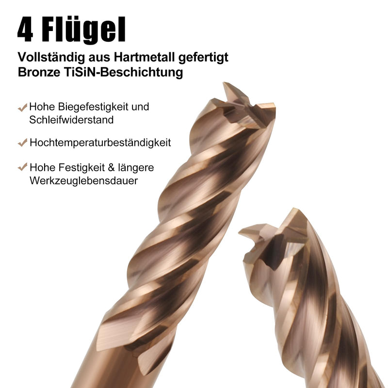 CNC Milling Cutter 2.5 mm Carbide AlTiN 55HRC 4 Flute for Roughing/Finishing Solid Carbide End Mills Tungsten Carbide Pack of 5 D2.5x7.5xD4x50L