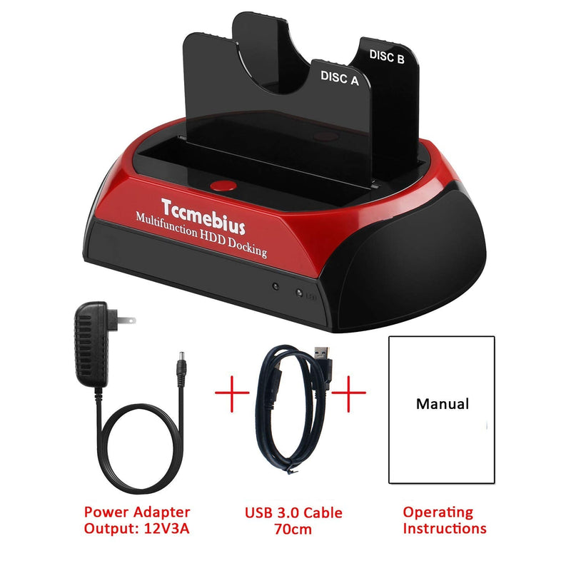 Tccmebius Hard Drive Docking Station, TCC-S868-US USB 3.0 to 2.5 3.5 Inch SATA IDE Dual Slots External HDD Enclosure, for 2.5" 3.5" IDE SATA I/II/III HDD SSD