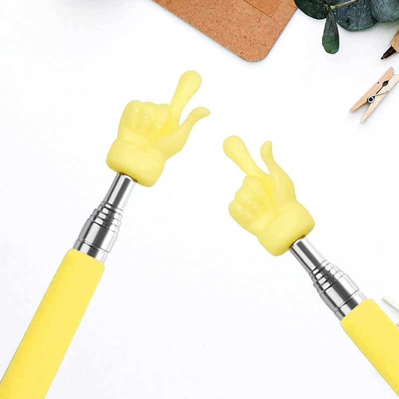 2Pcs Retractable Teacher Pointer Finger, Telescopic Hand Pointer Teacher Pointers for Classroom, Mini Extendable Finger Pointers Stick Elementary School Kindergarten Teachers Supplies (Yellow)