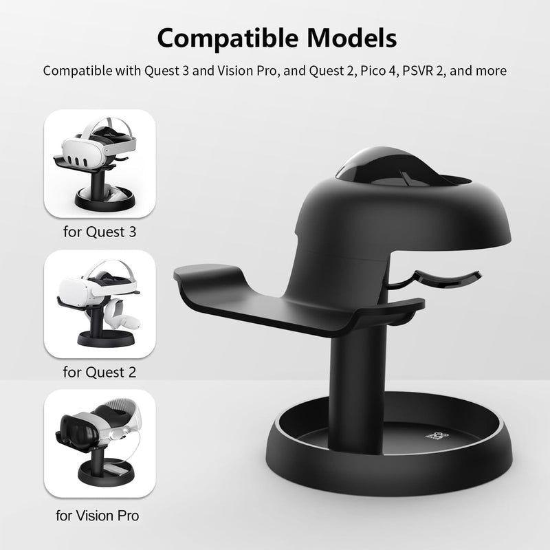AMVR Stand Holder Compatible with Quest 3/Quest 2/Pico 4/Vision Pro/for PSVR 2 - Universal VR Headset Display Dock, Stable Bracket Storage Round Base, Mount Install Easy