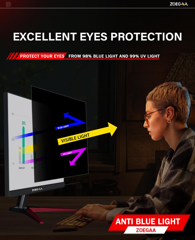 ZOEGAA 19 Inch 5:4 Computer Privacy Screen for Monitor, 19 inch Removable Anti Blue Light Glare Eye Protection Shield, Black Blackout Anti Spy Desktop Security Private Filter 19 inch Computer with 5:4 Aspect Ratio
