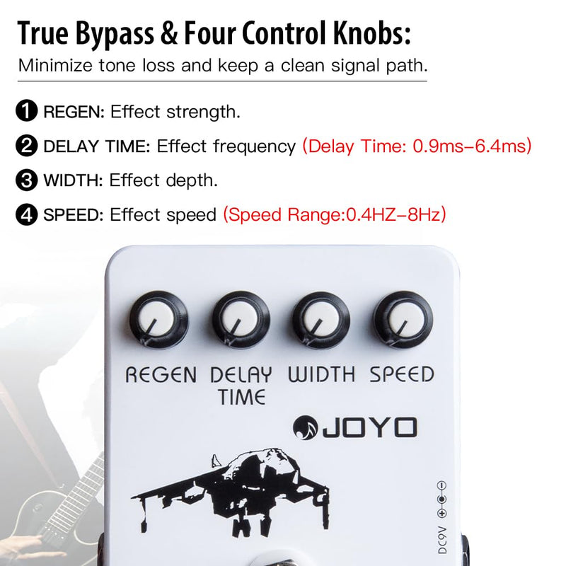 JOYO Flanger Effect Pedal Achieve Metallic Flanger Sounds & Rapid Tremulous Vibrato for Electric Guitar Effect - True Bypass (JF-07) White