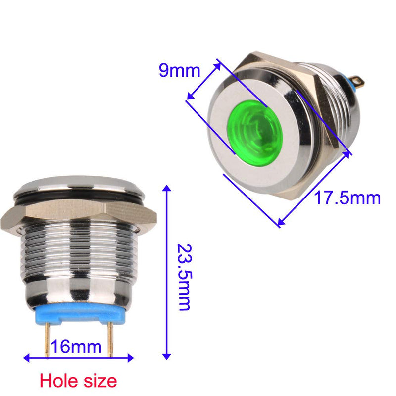 Gebildet 5pcs 16 mm AC/DC 12-24V Stainless Steel Waterproof LED Indicator Light and in 5 Colours Red/Orange/Blue/Green/White 16mm 12V-24V avec broche