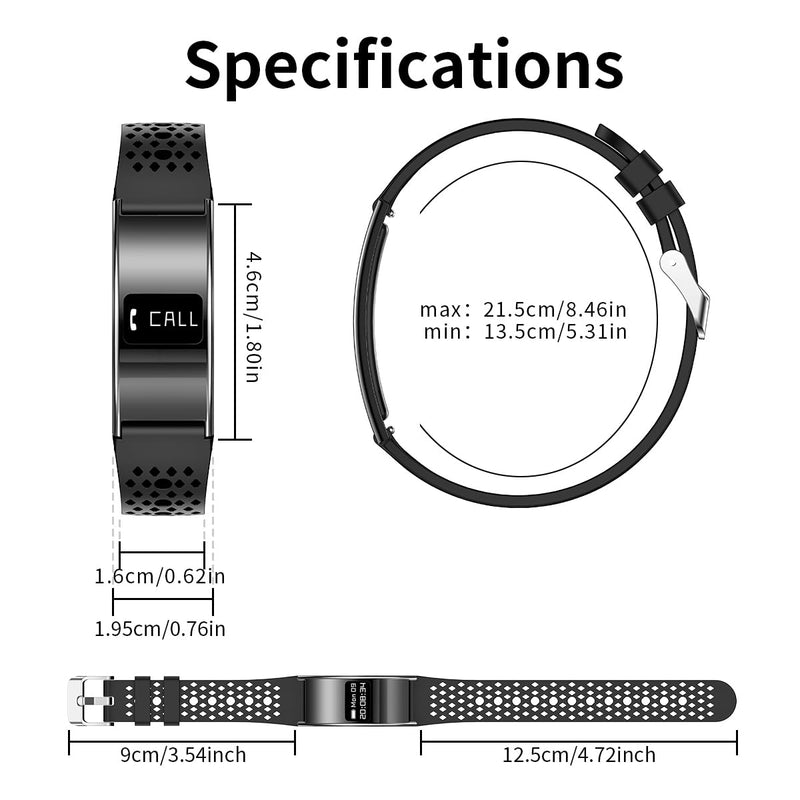 Smart Bracelet Ultra Thin Fitness Tracker for Women Men Slim Health Band Sleep Heart Rate Monitor Pedometer Step Counter Lightweight Ladies Wearable Activity Tracker, Silicone & Nylon Strap Black