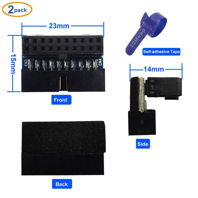 (2-Pack) COMeap USB 3.0 20 Pin Male to Female L Turn 90 Degree Right Angle Power Adapter Board for Motherboard (Down Angled) Down Angled