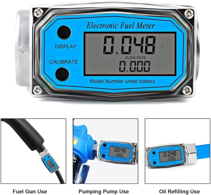 Jadeshay Flow Meter for Turbines, Mini Digital Flow Meter 1 Inch NPT Thread Flow Meter for Fuel 15-120L 1 Inch (Blue-LW-25) Blue