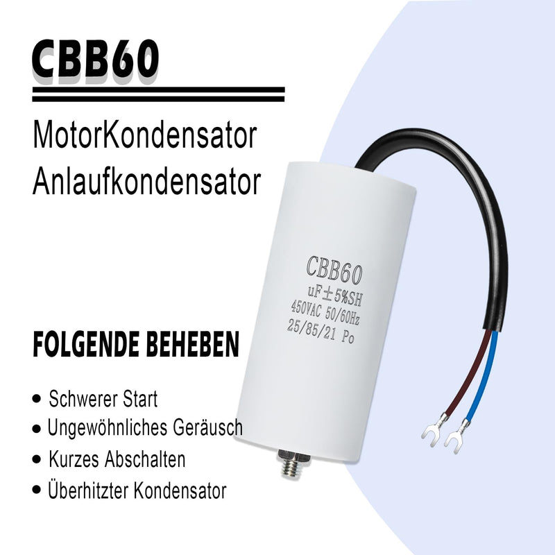 Iruihoo Motor Capacitor CBB60 12µF 450V Capacitor Starting Capacitor 50/60Hz with Wire M8 Capacitor for Electric Motor M_12uF