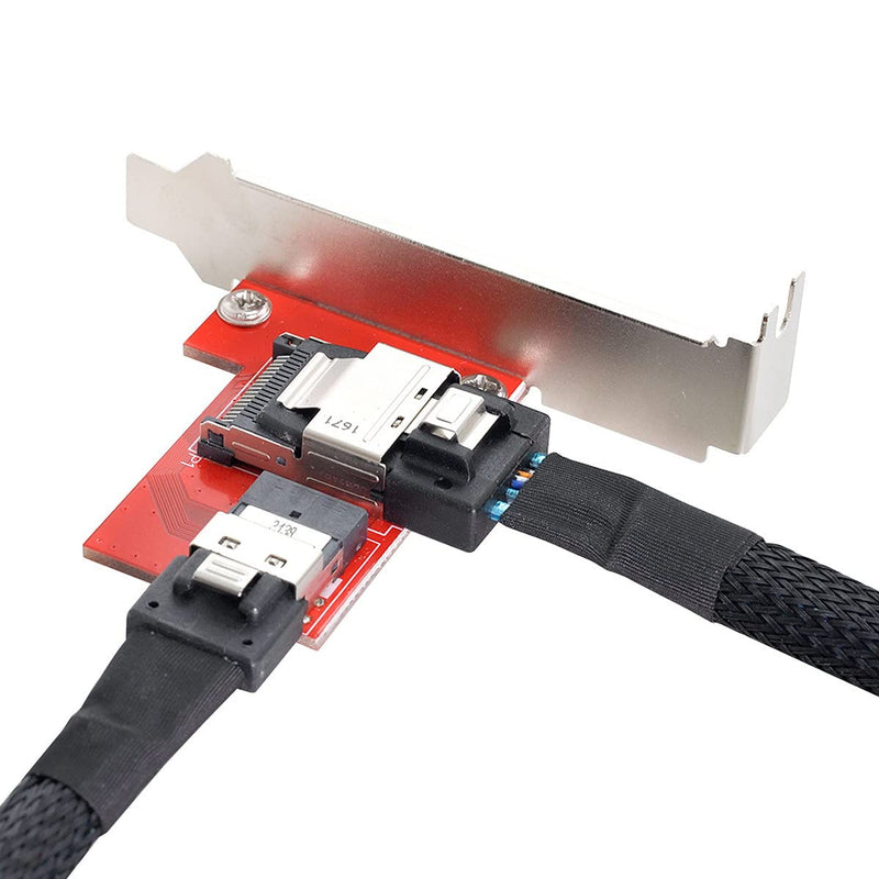 CY PCI-Express 4.0 Slimline SAS SFF-8654 to Mini SAS SFF-8087 PCBA Female Adapter with Bracket Red SFF-8087 to SFF-8654