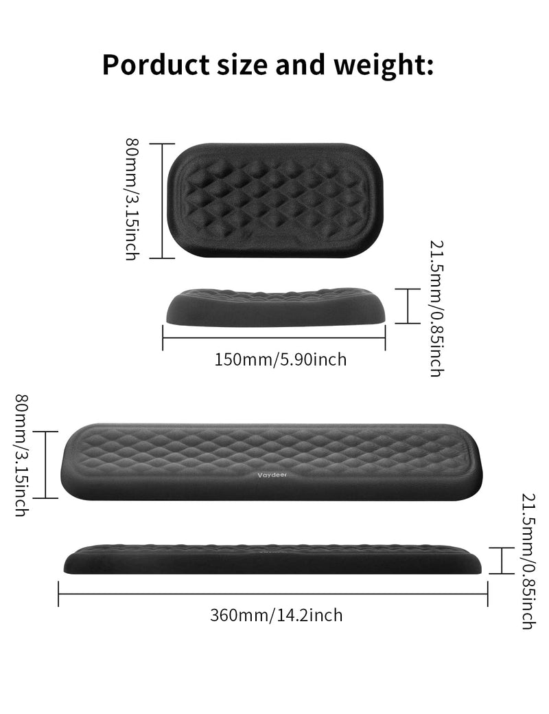 VAYDEER Keyboard and Mouse Wrist Rest Pad Set Padded Memory Foam Hand Rest Support for Office, Computer, Laptop, Mac Typing and Wrist Pain Relief and Repair(Large Set) Large keyboard wrist rest + Small mouse wrist rest