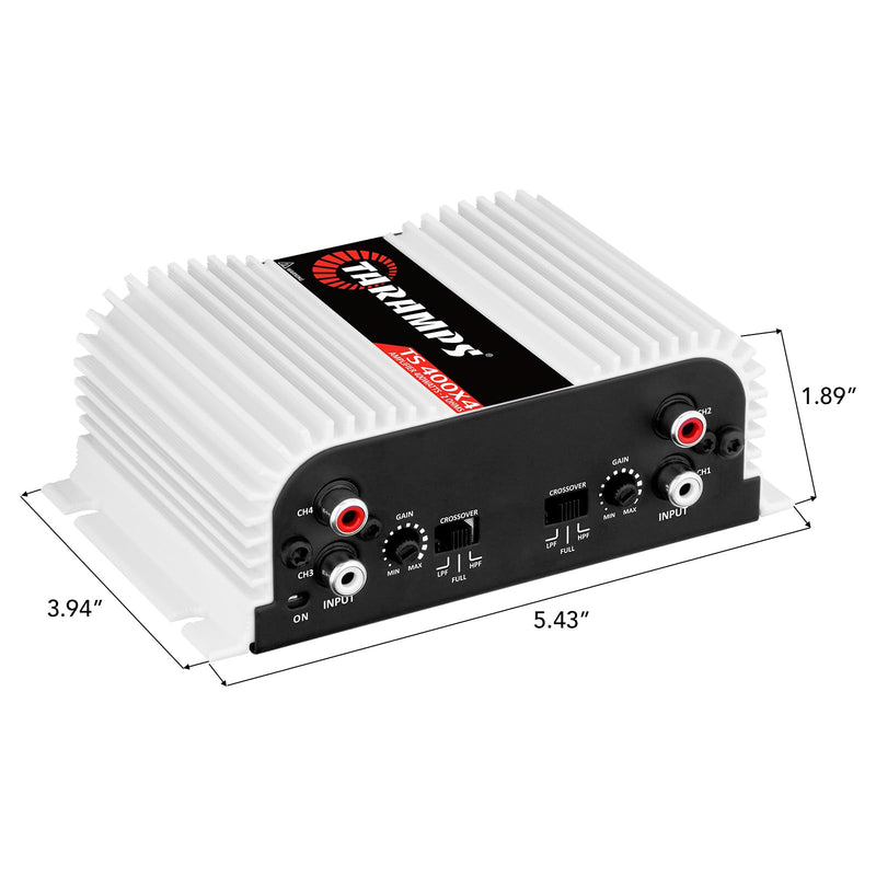 Taramps TS 400x4 400 watts RMS 4 Channels Full Range Car Audio Amplifier, 2 Bridged Channels, RCA Input Class D, Output Power, Multichannel Amplifier System, Small - TS400X4 | Bridgeable outputs, built-in HPF/LPF crossovers and RCA inputs provide flexi...