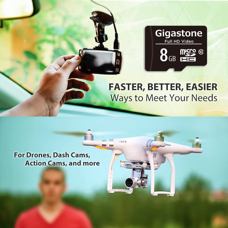 Gigastone 8GB 10-Pack Micro SD Card, Full HD Video, Surveillance Security Cam Action Camera Drone, 80MB/s Micro SDHC Class 10 FHD Video 8GB 8GB Full HD Video 10-Pack