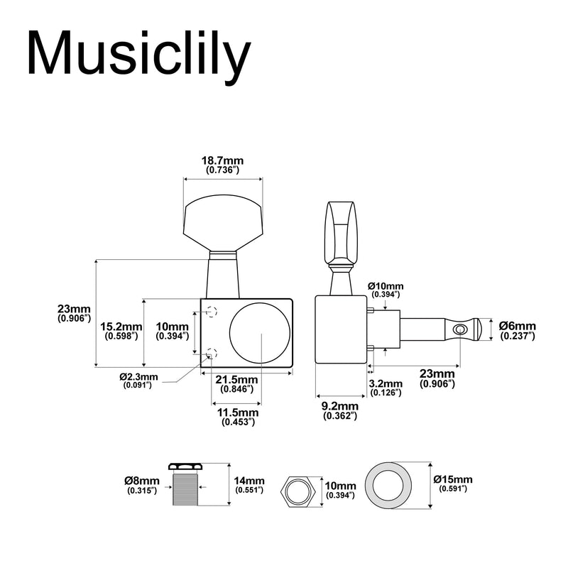 Musiclily Pro 6 inline 2-pins Sealed Guitar Tuners String Tuning Pegs Keys Machine Heads Set for Fender Strat Stratocaster/Tele Telecaster Electric Guitar, Chrome