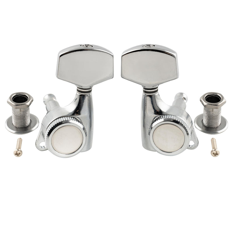 [AUSTRALIA] - Musiclily Pro 3L+3R Guitar Locking Tuners 18:1 Ratio Lock String Tuning Key Pegs Machine Heads Replacement for LP SG Style Style Electric Folk or Acoustic Guitar, Chrome with Big Hex Button 