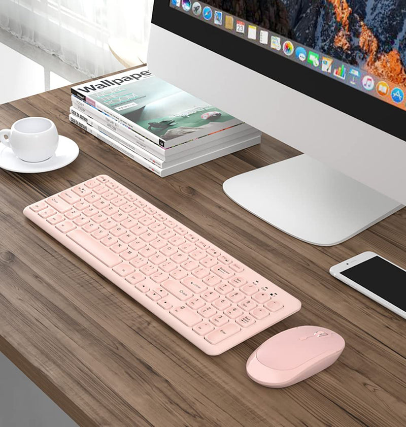 Wireless Keyboard and Mouse Combo,JieruiDeng 2.4Ghz USB Cordless Slim Silent Keyboard and Mouse Kit Home Office Game Use for Computer,Laptop,PC Desktops,Mac (Pink) Pink