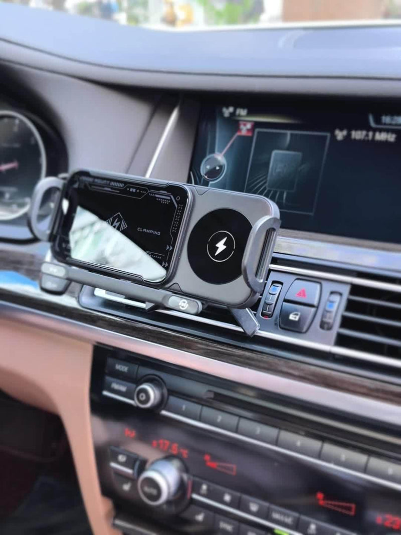 Smart 2-in-1 Auto-Rotating Phone Holder and Wireless Car Charger, Foldable Car Phone Mount for iPhone and Samsung, Cell Phone Automobile Charger with Car Vent Mount