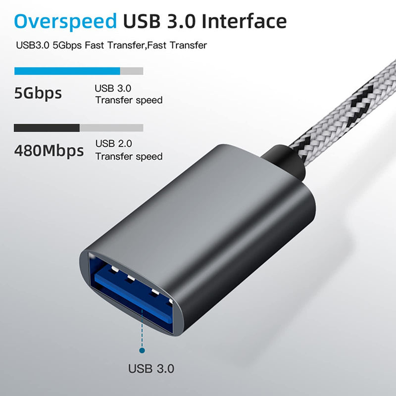 OTG Adapter Cable,2 in 1 USB to Type-C,USB to Micro USB Nylon USB 3.0 Interface Fast Transfer Connector Converter for Cellphone Charging Line (Grey) Grey