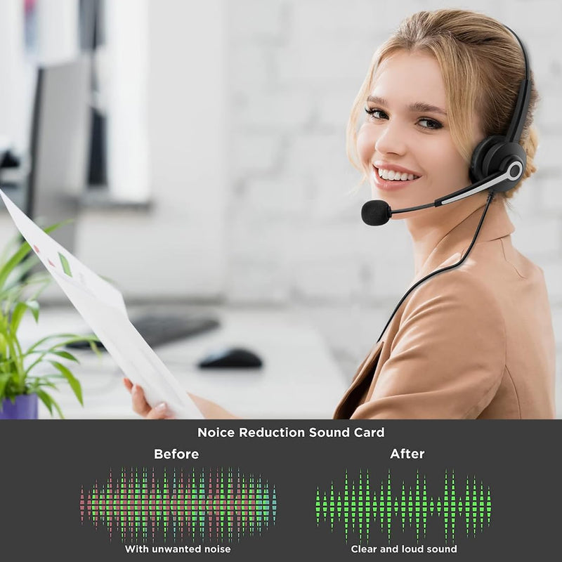 Wantek USB-A/USB C/3.5mm Jack 3-in-1 PC Headset, Wired & Noise with Noise-Cancelling Microphone for Laptop - Type-C Computer Headphones with Mic in-line Control for Home Dark Black