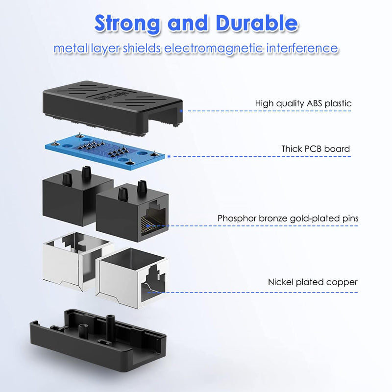 Dingsun RJ45 Coupler, Ethernet Extender Female to Female Ethernet Coupler for Cat7/ Cat6/ Cat5/ Cat5e(50Pack, Black) 50Pack