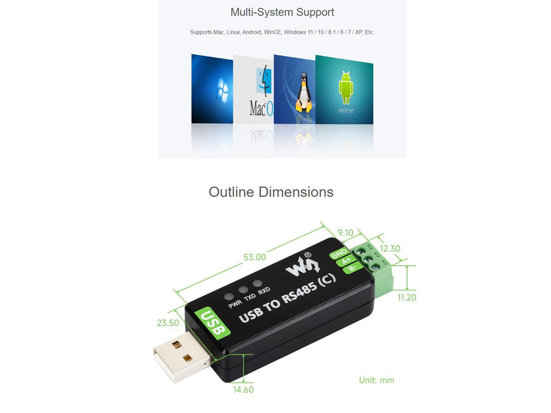 waveshare USB to RS485 (C) Converter Adapter with Original FT232RNL Chip,Industrial Grade Isolated Bidirectional Converter,ESD and TVS Protection,Compatible with Multiple Systems