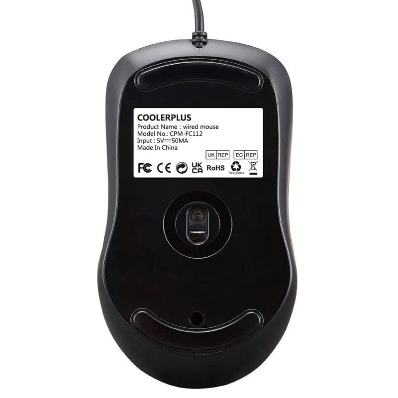 Coolerplus FC112 USB Optical Wired Computer Mouse with Easy Click for Office and Home, 1000DPI, Premium and Portable,Compatible with Windows PC, Laptop, Desktop, Notebook (Black) Black