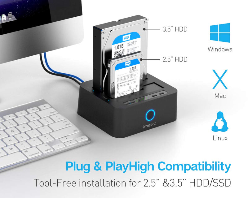 ineo USB 3.1 Gen1 to SATA 2.5" or 3.5 inch SSD/HDD Docking Station (Clone Docking)