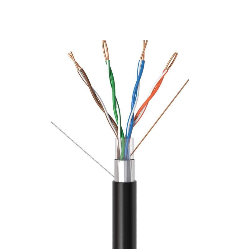 Cables Direct Online 500FT Direct Burial CAT5e FTP Outdoor 24 AWG UV Resistant Cable Unshielded Copper Clad Aluminum Wire Solid (500FT, FTP)