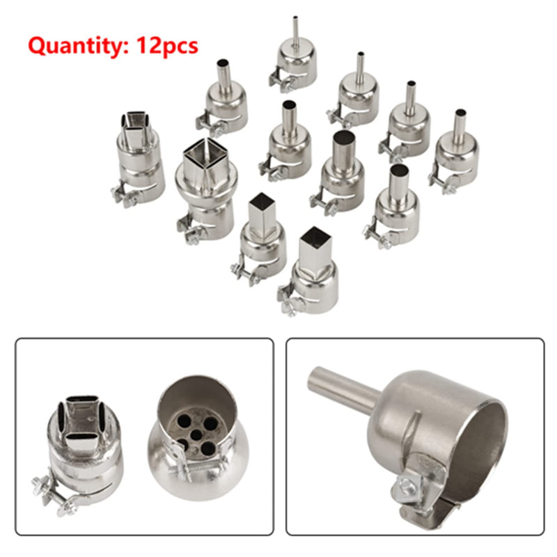 Hot Air Gun Nozzle Heat Nozzle 12pcs Steel Heat Nozzle Set for 850 Hot Air Soldering Station Repair Tool Accessories Heat Soldering Heat Guns