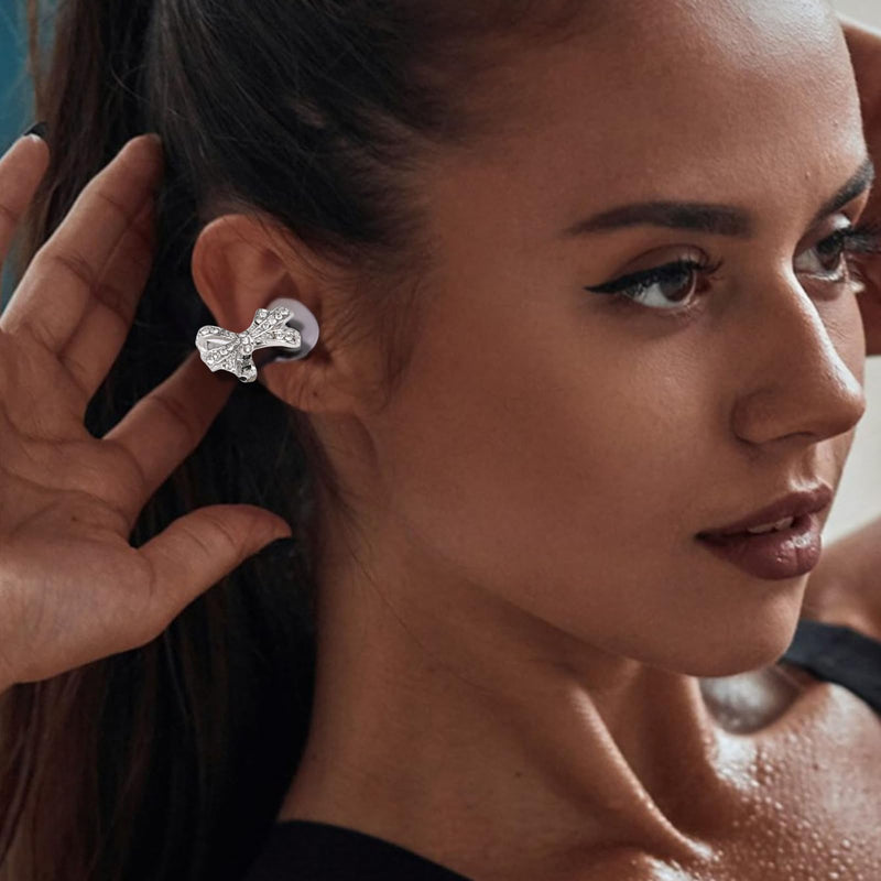 Dpofirs Clip On Earbuds, Jewelry Inspired Bluetooth Wireless Open Ear Headphones, with Butterfly Earrings, Lightweight Clip Earring Earphones, for Women Sports Workouts